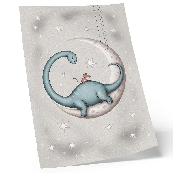 Premium wall art dinosaur on the moon with pastel stars in space