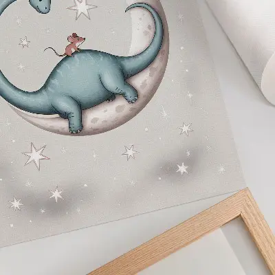 Premium wall art dinosaur on the moon with pastel stars in space