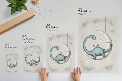 Premium wall art dinosaur on the moon with pastel stars in space