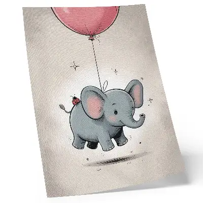 Elephant with a balloon decorative poster children's joy in pink