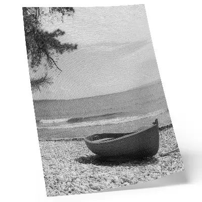 Premium wall art boat on the beach with waves, sky, harmony, and peace
