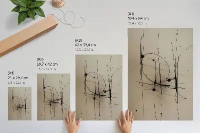 Decorative poster minimalist abstraction with black lines on a beige background