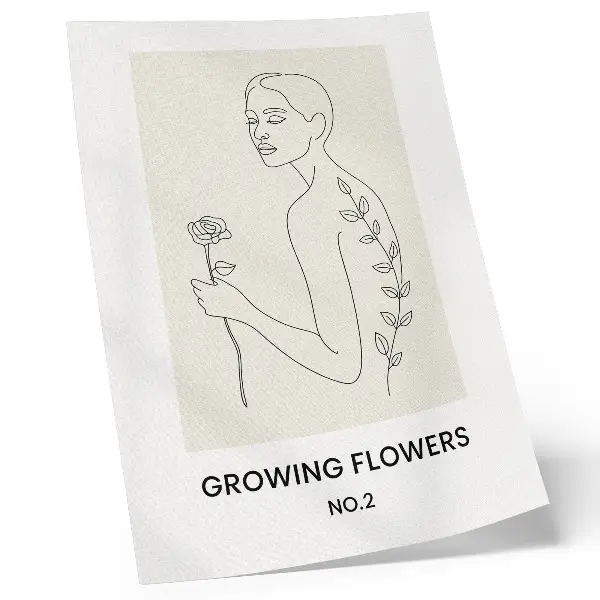 Art print line drawing of a person with a flower