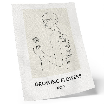 Art print Line drawing with person and flower simplicity elegance