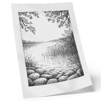 Decorative poster Landscape lake leaves stones harmony silence