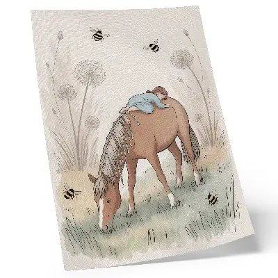 Baby horse and dandelions poster in warm pastel colors