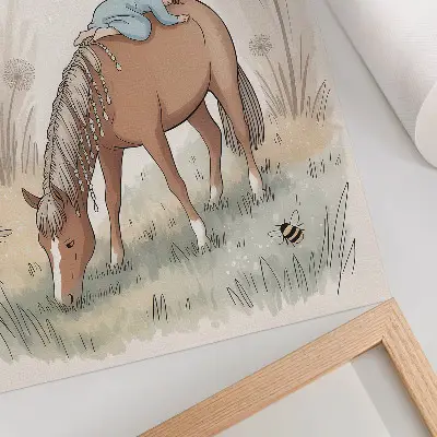 Baby horse and dandelions poster in warm pastel colors