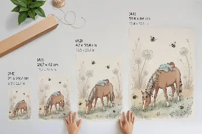 Baby horse and dandelions poster in warm pastel colors