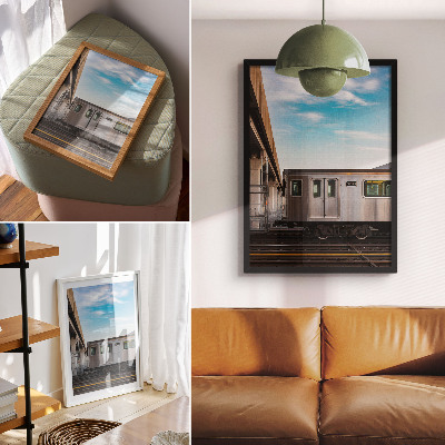 Premium wall art Train modern bridge sky blue cat