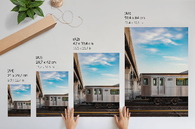 Premium wall art Train modern bridge sky blue cat