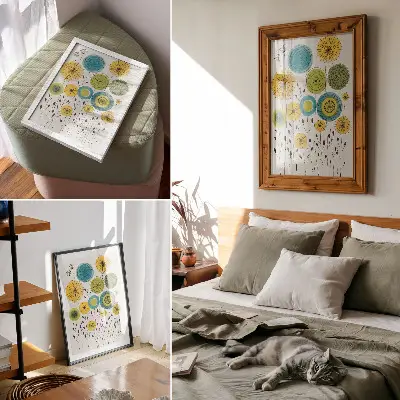 Decorative poster with a modern colorful circles and thin lines design