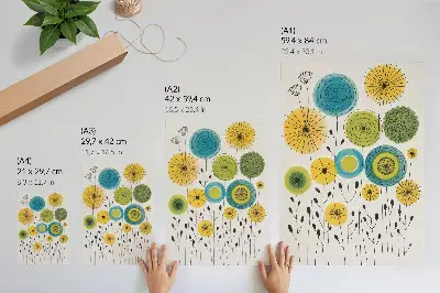 Decorative poster with a modern colorful circles and thin lines design