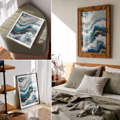 Decorative poster Turquoise waves with gold accents and modernity