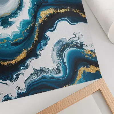 Decorative poster turquoise waves design with gold accents and a modern style