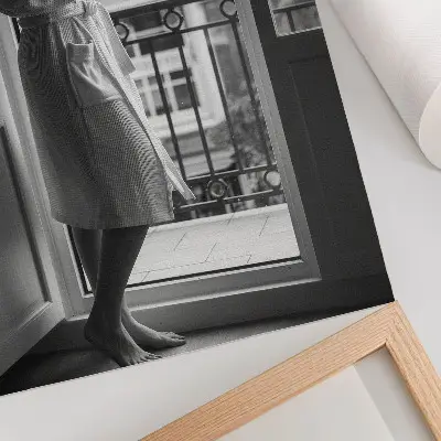 Premium wall art person at the window with a cup of coffee
