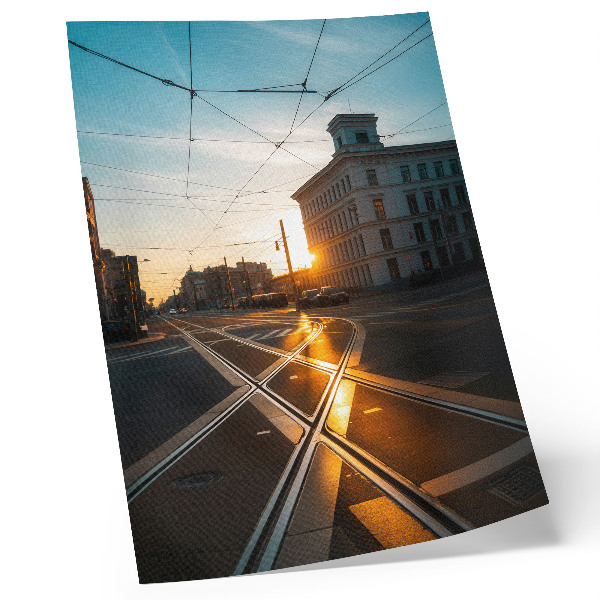 Poster The setting sun over the city with architecture