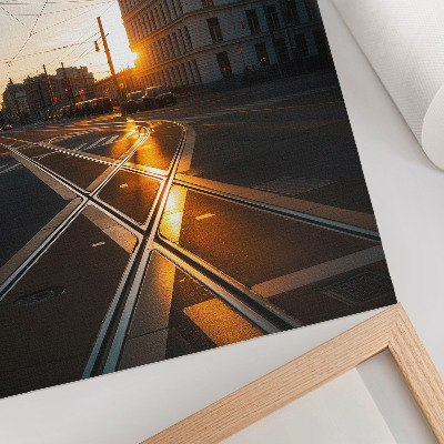 Poster The setting sun over the city with architecture