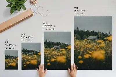 Premium wall art rustic cottage forest with yellow flower blur