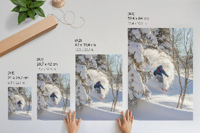 Art print Skier in the winter forest dynamics snow