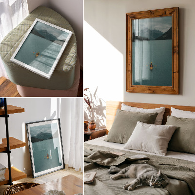 Premium wall art Turquoise lake kayaker mountains peaceful harmony