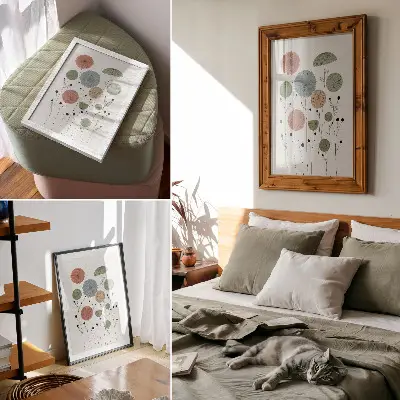 Poster geometric flowers in pastel shades with a modern design