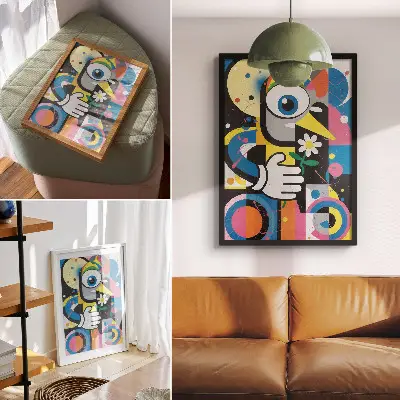 Premium wall art geometric abstraction in vivid contrasting colors