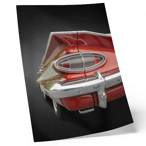 Decorative poster featuring red car chrome details in retro style