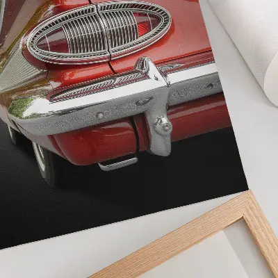 Decorative poster featuring red car chrome details in retro style