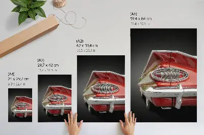 Decorative poster featuring red car chrome details in retro style