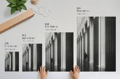 Decorative poster with black and white geometric patterns and light space theme