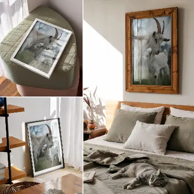 Poster goats in a peaceful natural setting