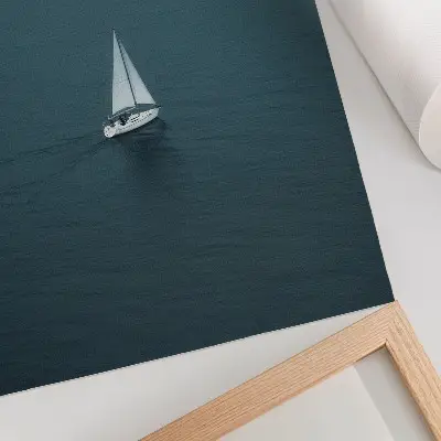Art print a yacht on a calm sea minimalist composition