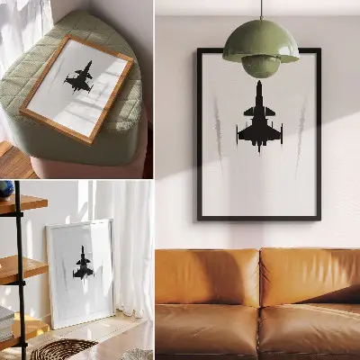 Decorative poster minimalist black plane on white background