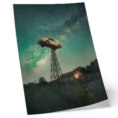 Spectacular sky car on the tower poster 