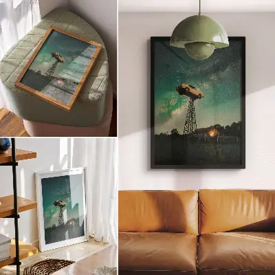 Spectacular sky car on the tower poster 