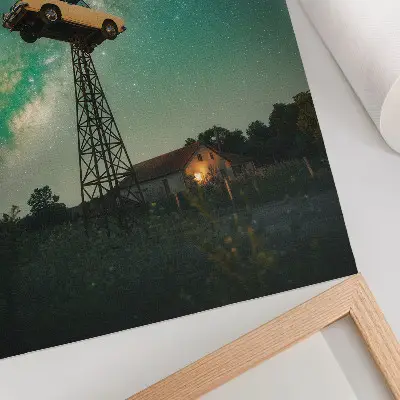 Spectacular sky car on the tower poster 