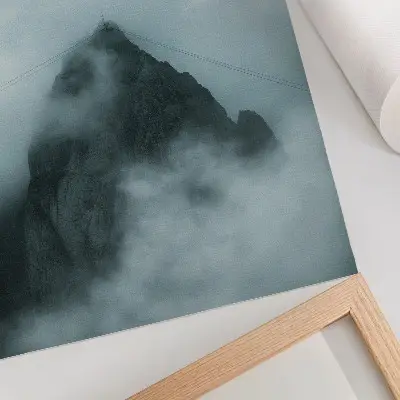 Premium wall art monochromatic mountain with a mystical atmosphere