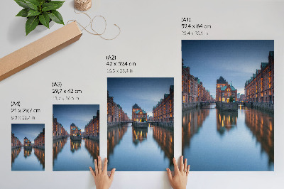 Decorative poster Symmetrical architecture and water reflections