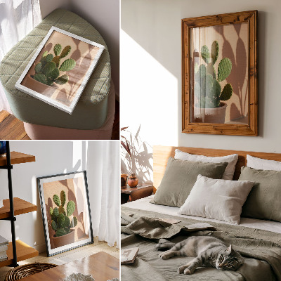 Poster Cactus in a pot, shadows, delicate colors, calming