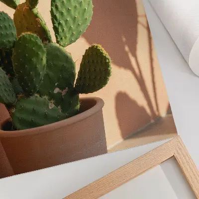 Cactus in a pot poster with shadows and delicate calming colors