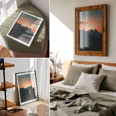 Premium wall art mountains sunset with a peaceful atmosphere