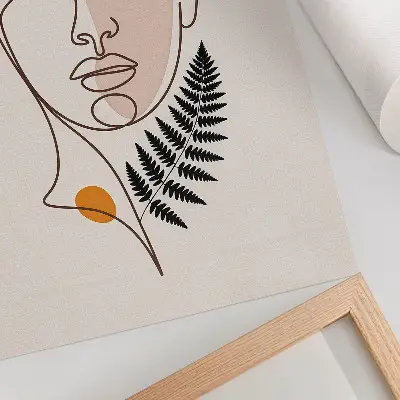 Minimalist face with leaf element premium wall art