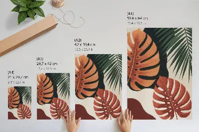 Poster with tropical leaves in vivid, modern colors