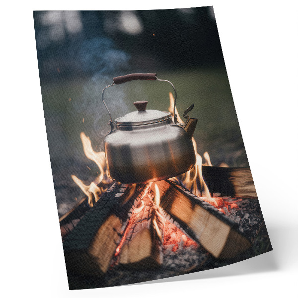 Art print Metallic kettle wood flames nature