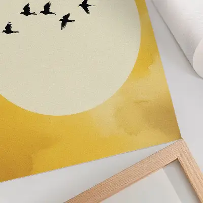 Birds against a yellow circle background poster