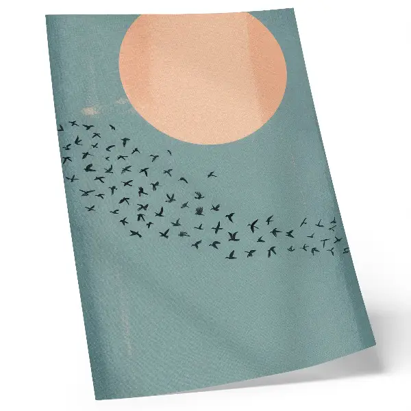 Art print birds in flight on a blue background in a large circle