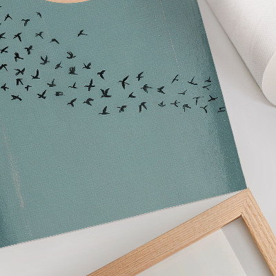 Art print Birds in flight blue background large circle