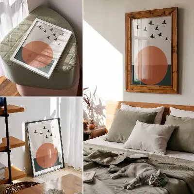 Decorative poster birds in flight orange minimalist circle