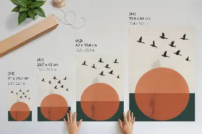 Decorative poster birds in flight orange minimalist circle
