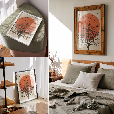 Art print Birds tree sun motif minimalist style
